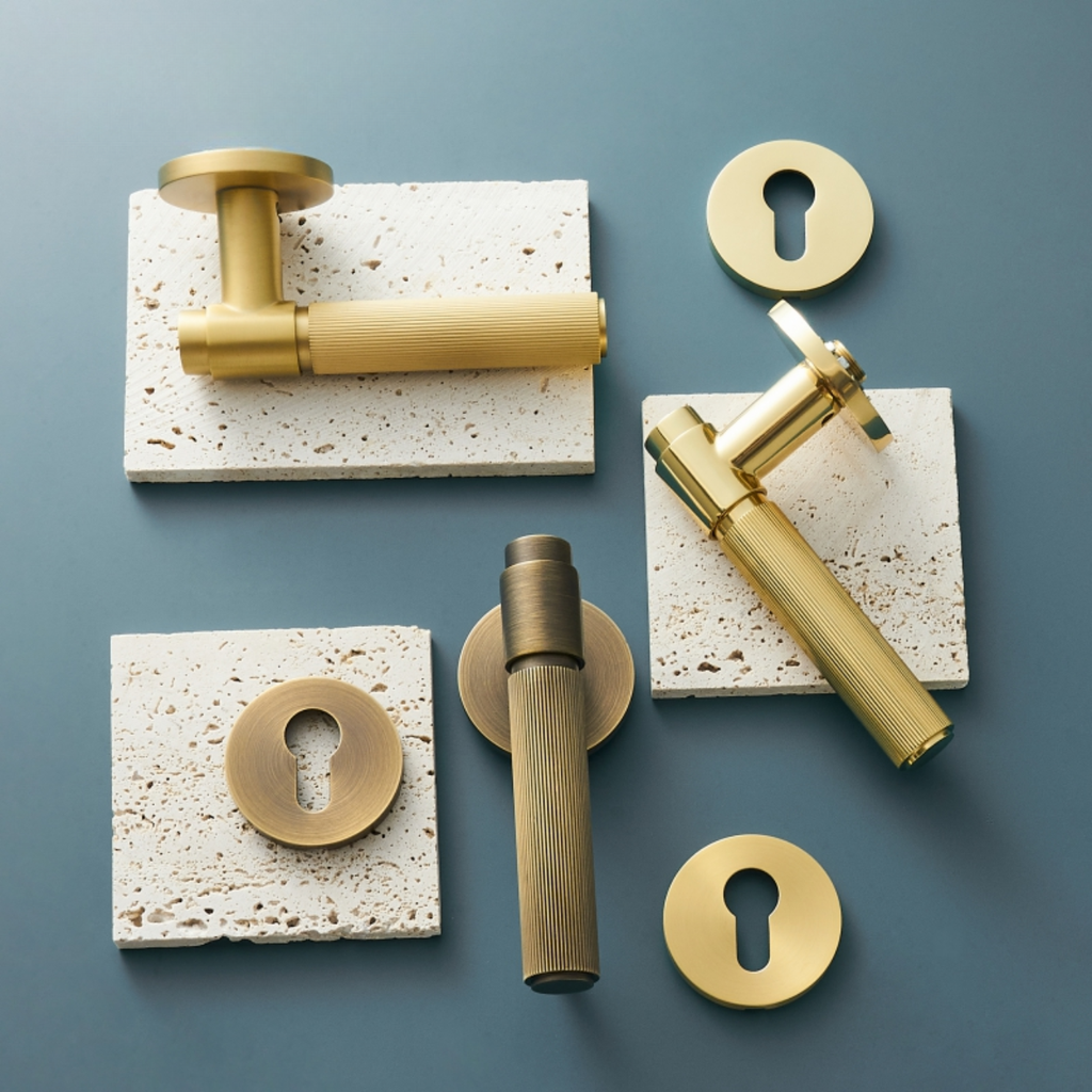 The Marbella — Reeded Solid Brass Door Handle Set