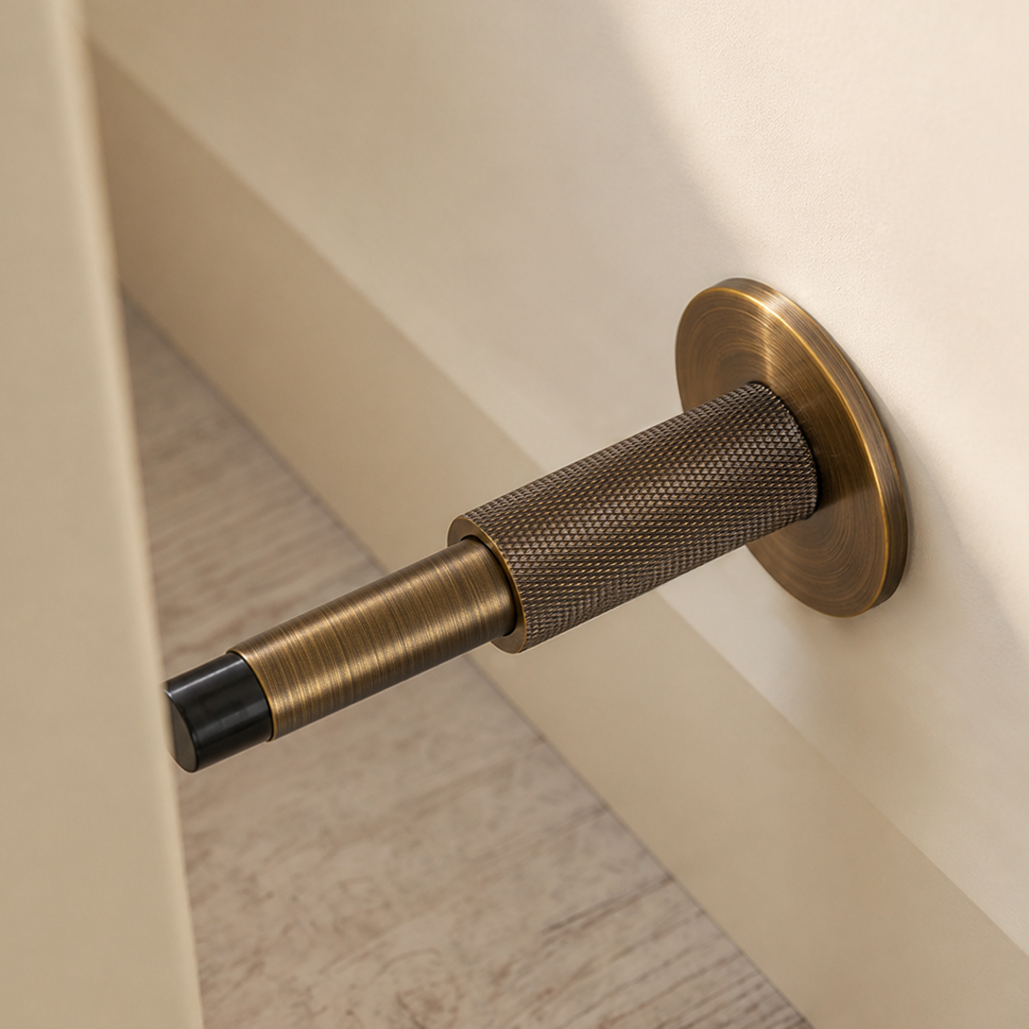 Knurled Solid Brass Cylinder Door Stop