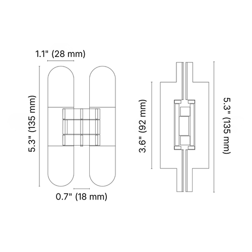 Concealed Brass Recessed Hinge — 5.31" × 1.10"