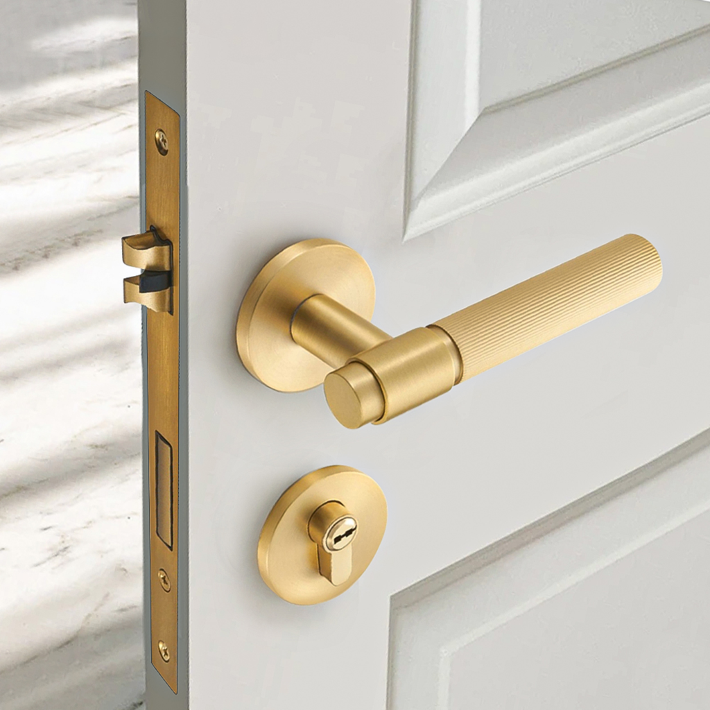 The Marbella — Reeded Solid Brass Door Handle Set