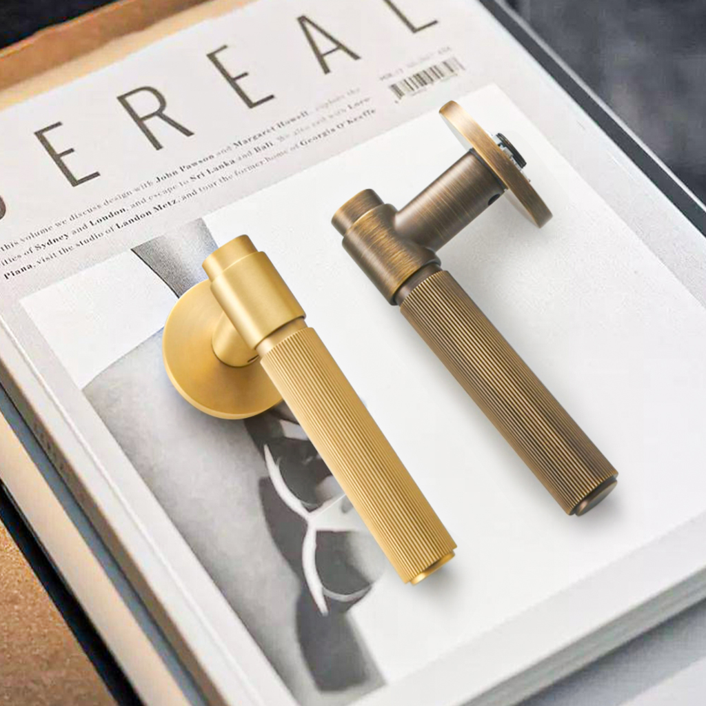 The Marbella — Reeded Solid Brass Door Handle Set