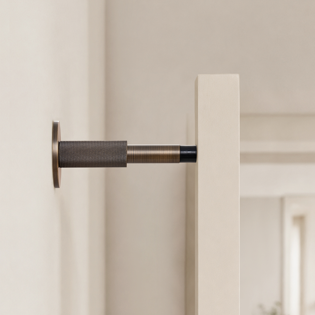 Knurled Solid Brass Cylinder Door Stop