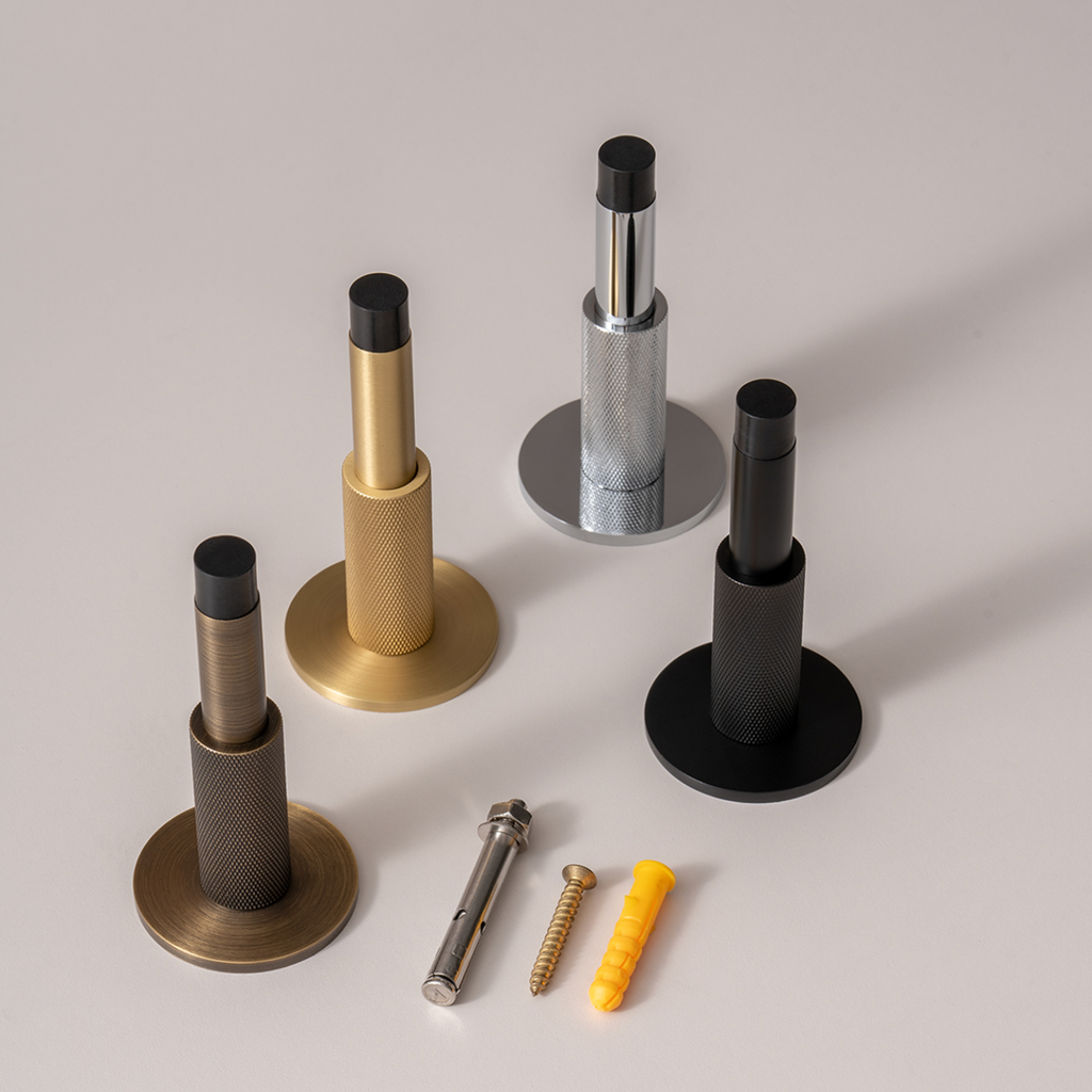 Knurled Solid Brass Cylinder Door Stop
