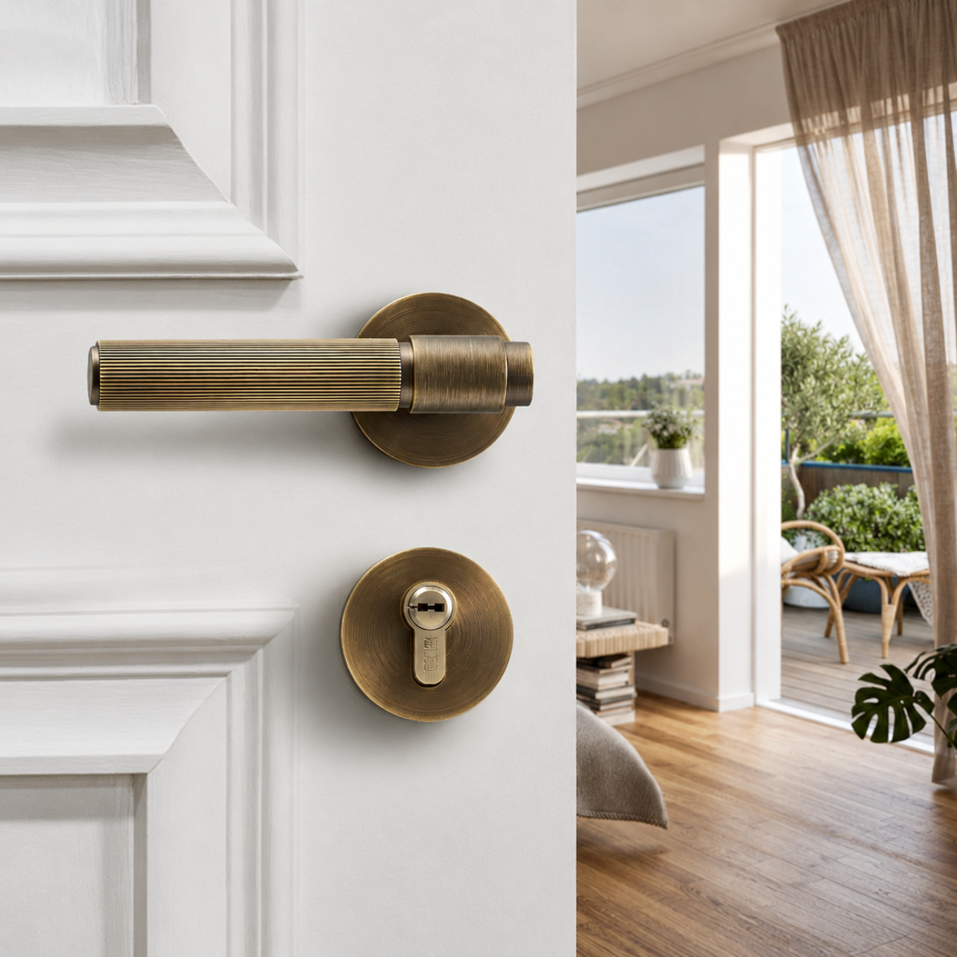 The Marbella — Reeded Solid Brass Door Handle Set
