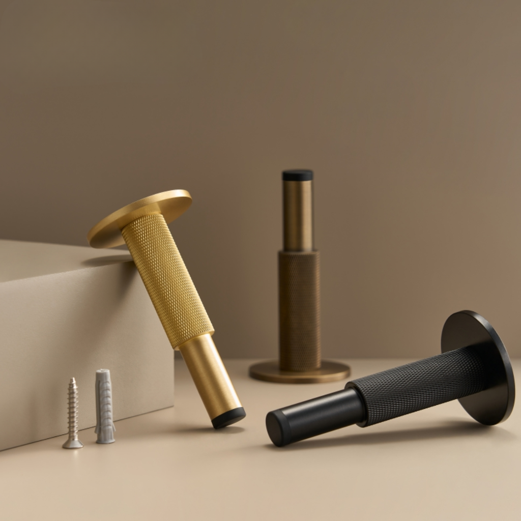 Knurled Brass Cylinder Door Stop