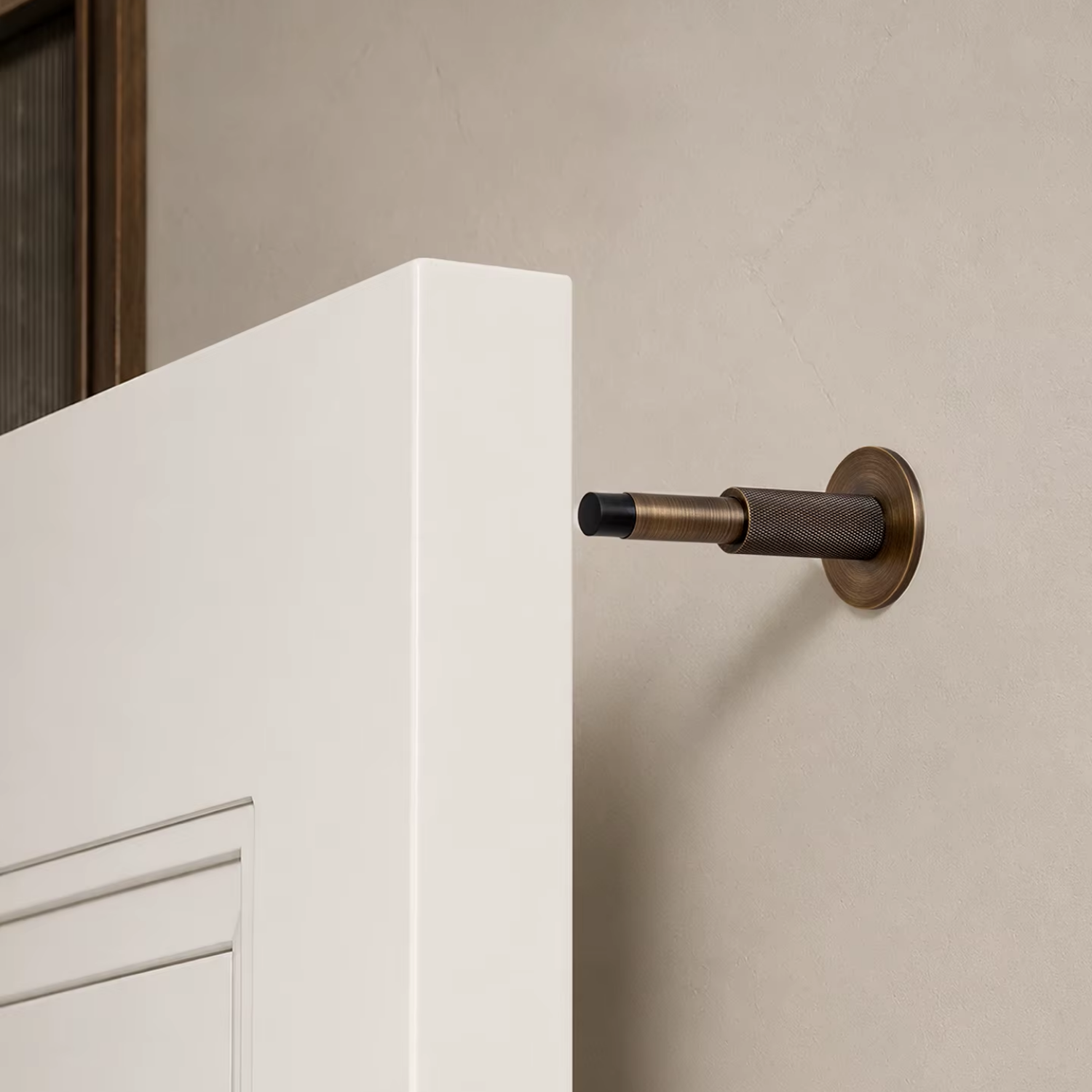Knurled Solid Brass Cylinder Door Stop