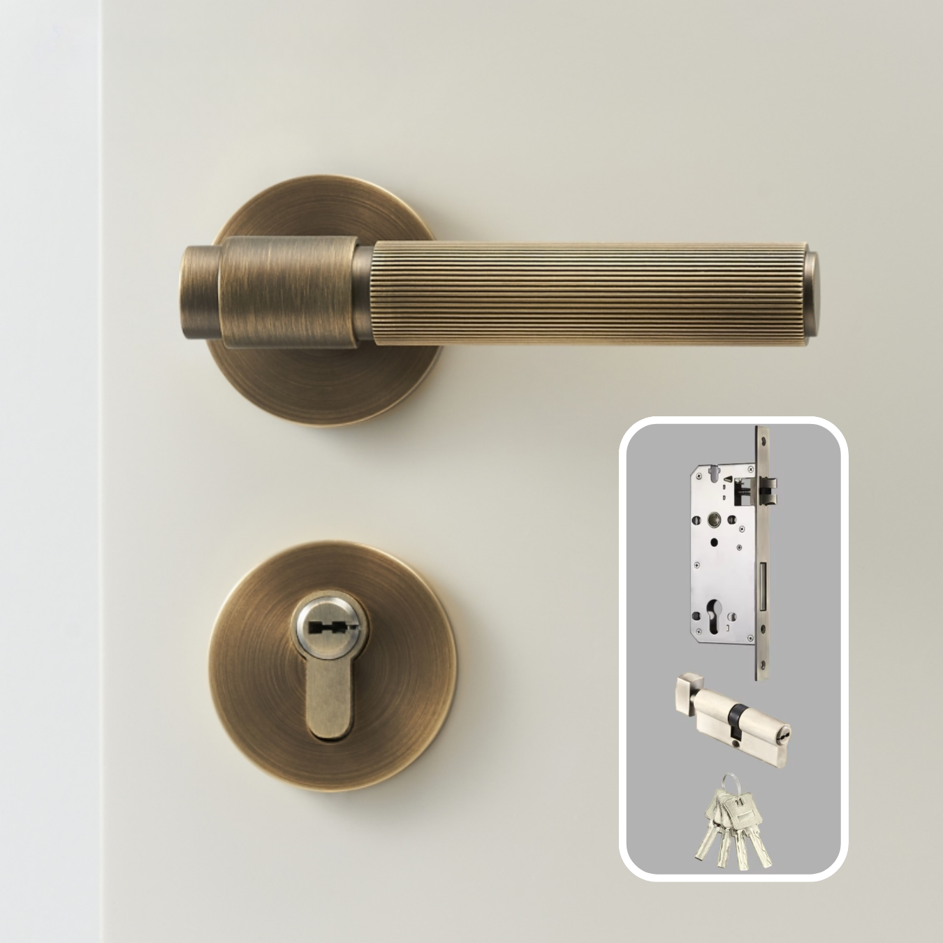 The Marbella — Reeded Solid Brass Door Handle Set