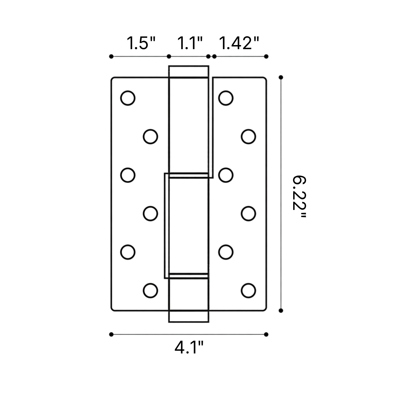 Heavy-Duty Brass Round Edge Butt Hinge — 6.22" × 4.09"