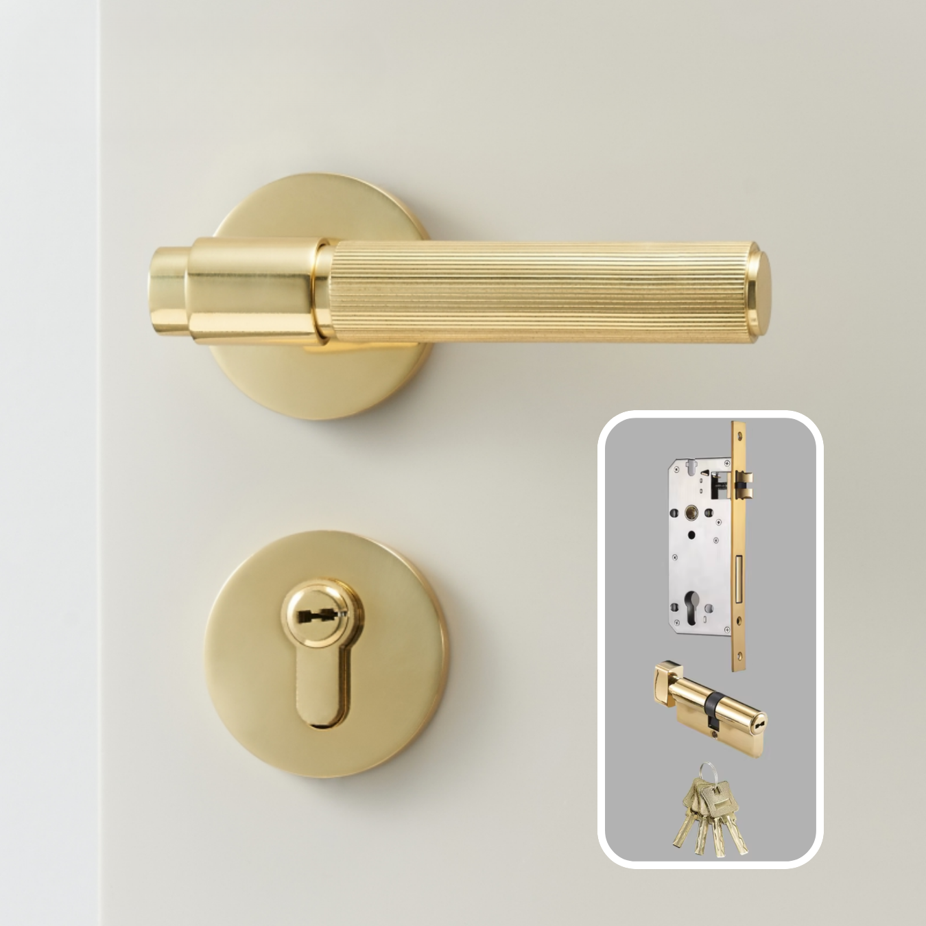 The Marbella — Reeded Solid Brass Door Handle Set