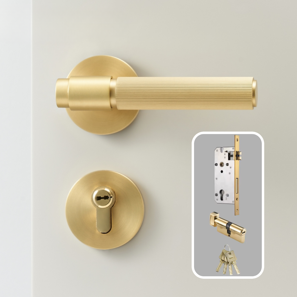 The Marbella — Reeded Solid Brass Door Handle Set