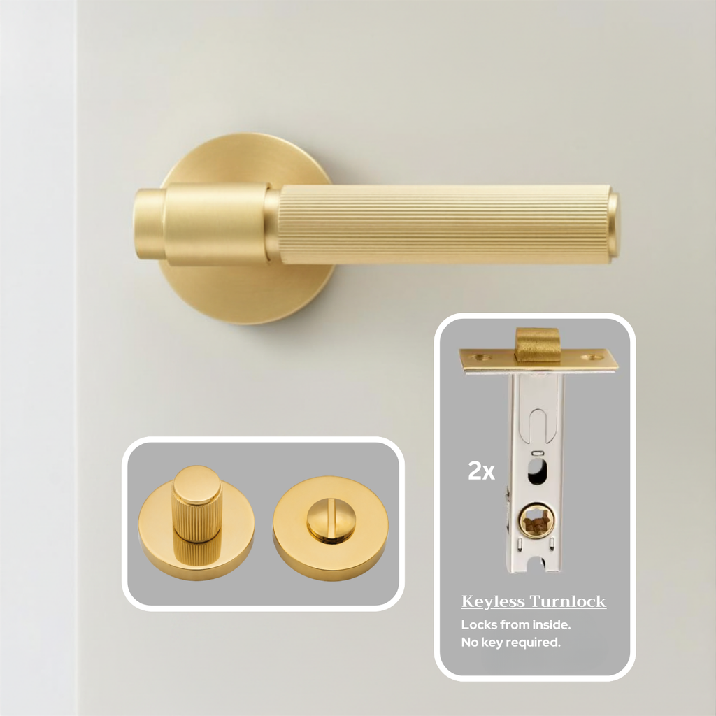 The Marbella — Reeded Solid Brass Door Handle Set