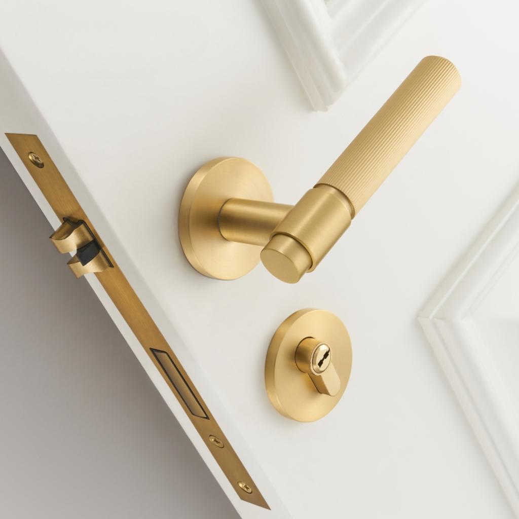 The Marbella — Reeded Solid Brass Door Handle Set
