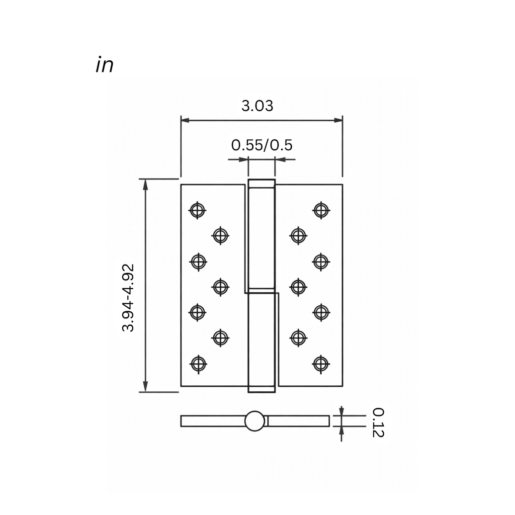 Stepped Brass Butt Hinge — 3.03" W